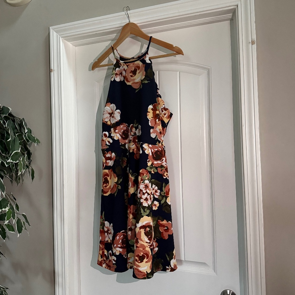 Altar'd State Navy Floral Sleeveless Knee Length Dress Size L